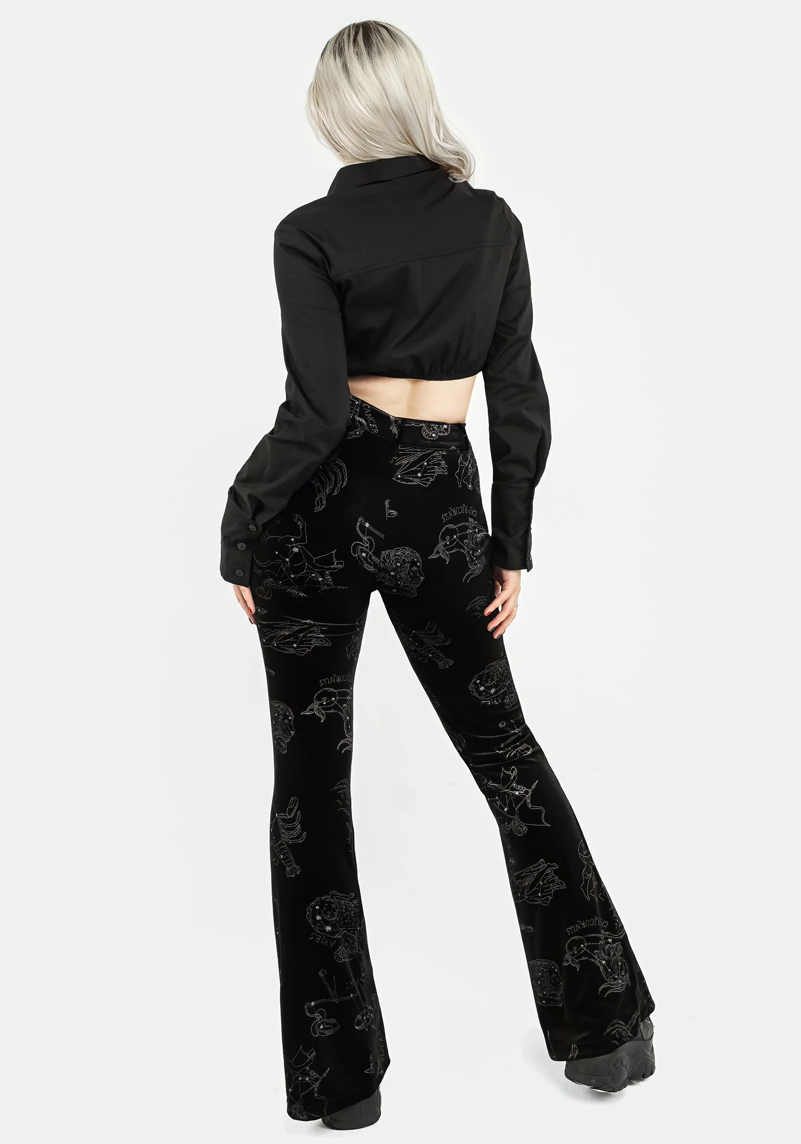 Zodiac Foil Print Split Slim Flare Trousers - Image 3