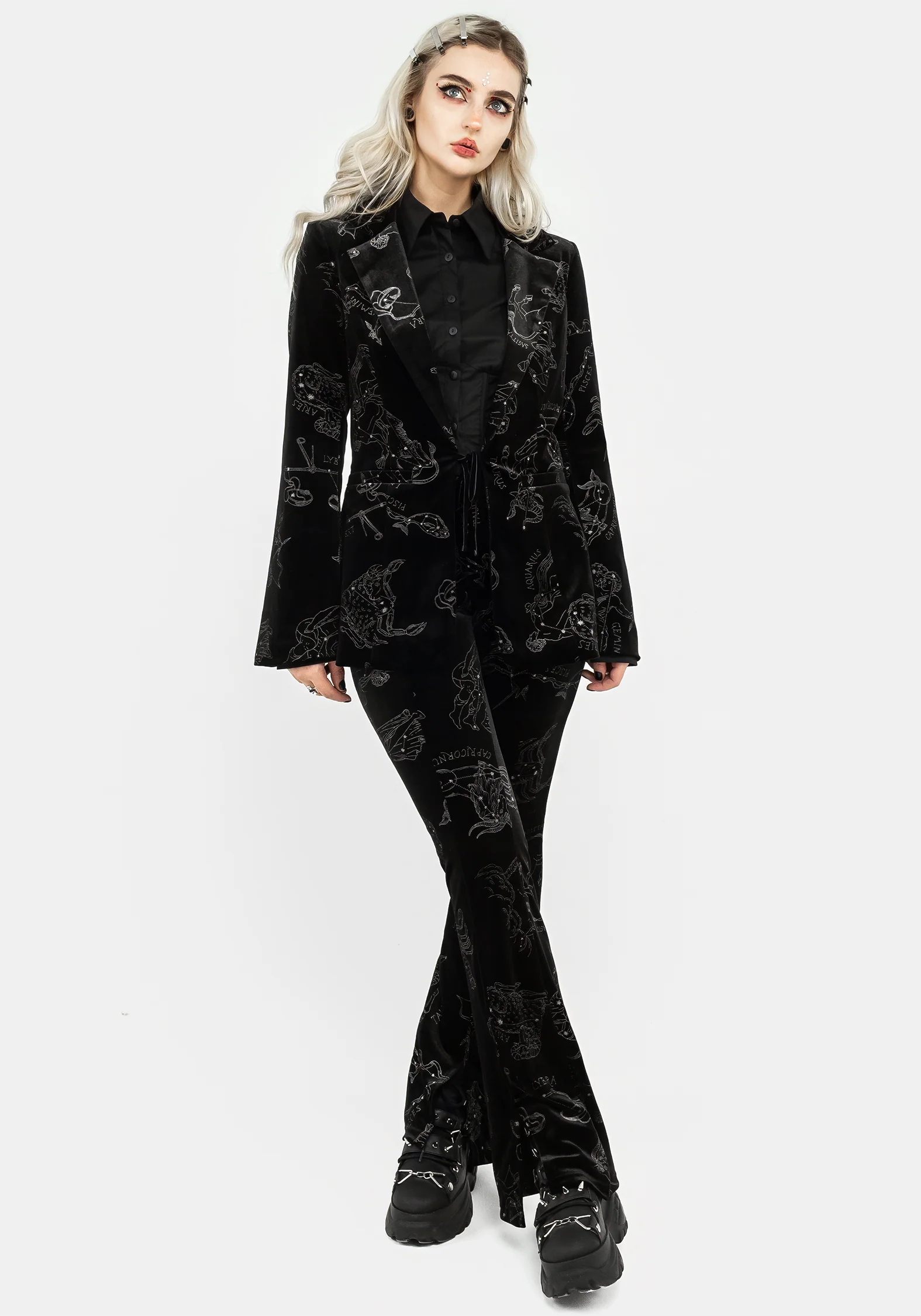 Zodiac Foil Print Split Slim Flare Trousers - Image 6